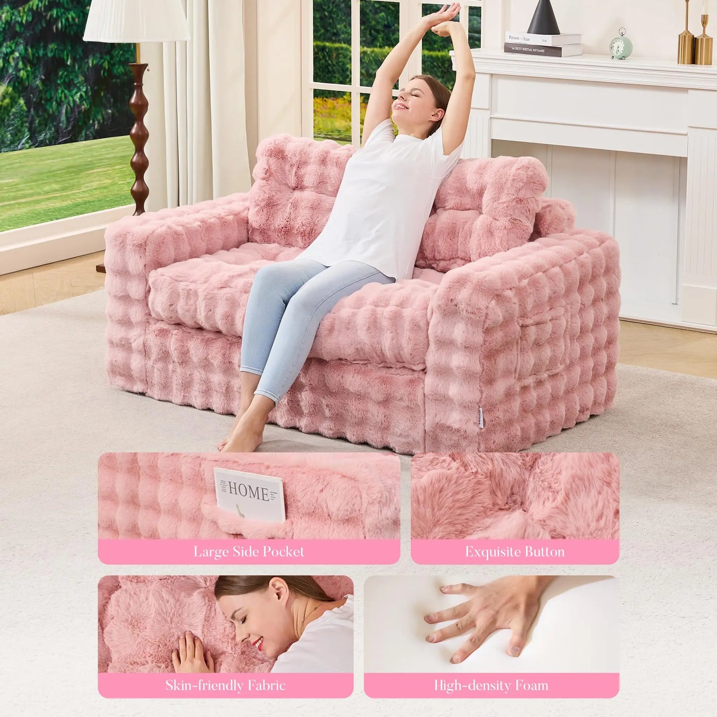Fluffy Tufted Convertible Cloud Sofa For Living Room