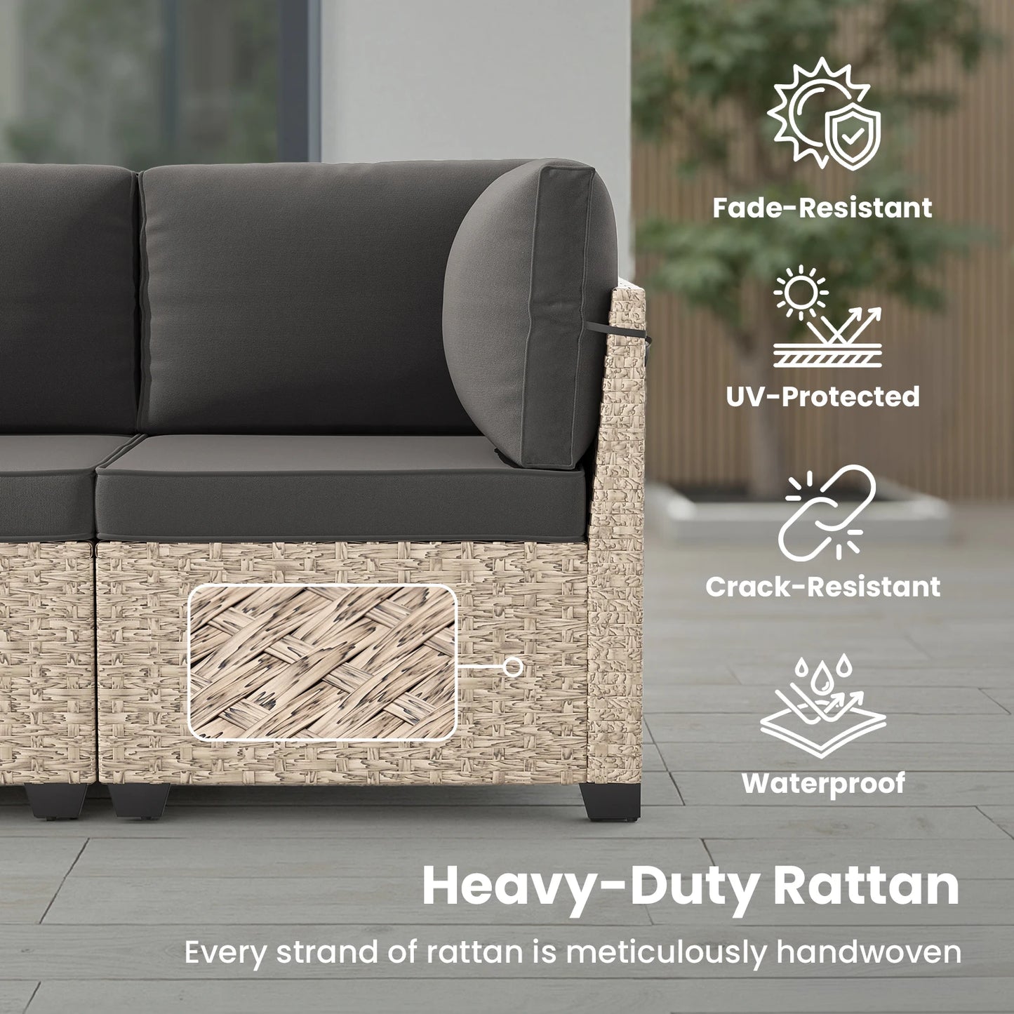 Outdoor Rattan Patio Furniture Set With Tempered Glass Table All Weather