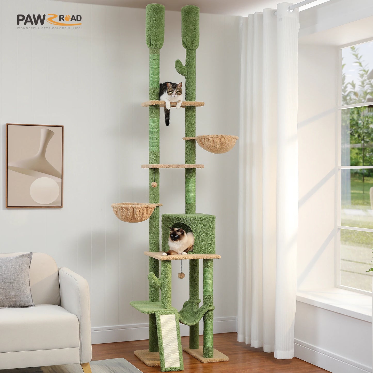 PAWZ Road Cactus Cat Tree Floor To Ceiling Tower 7 Tiers