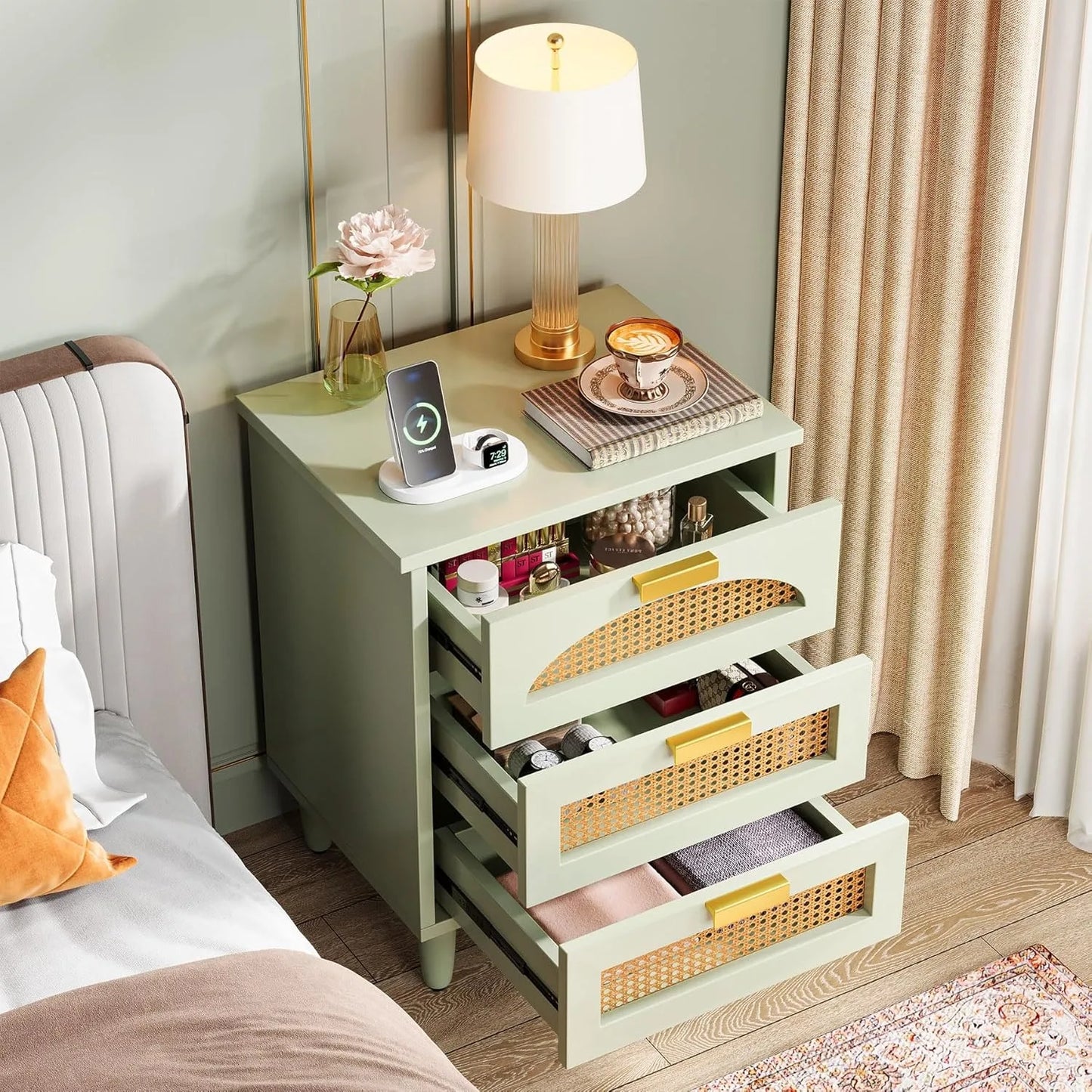 Little Tree 3 Drawer Rattan Nightstand Bedside Table