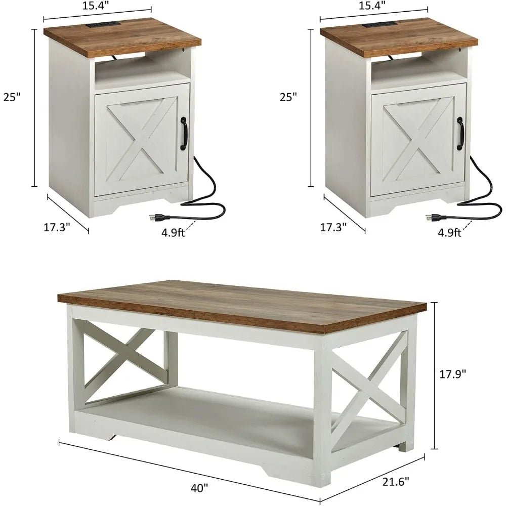 Farmhouse Living Room Table Set With Coffee Table Bundle