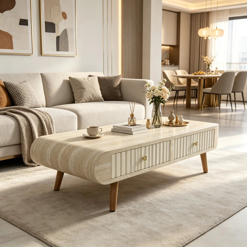 Modern Round Wooden Nesting Coffee Tables With Pet Bed