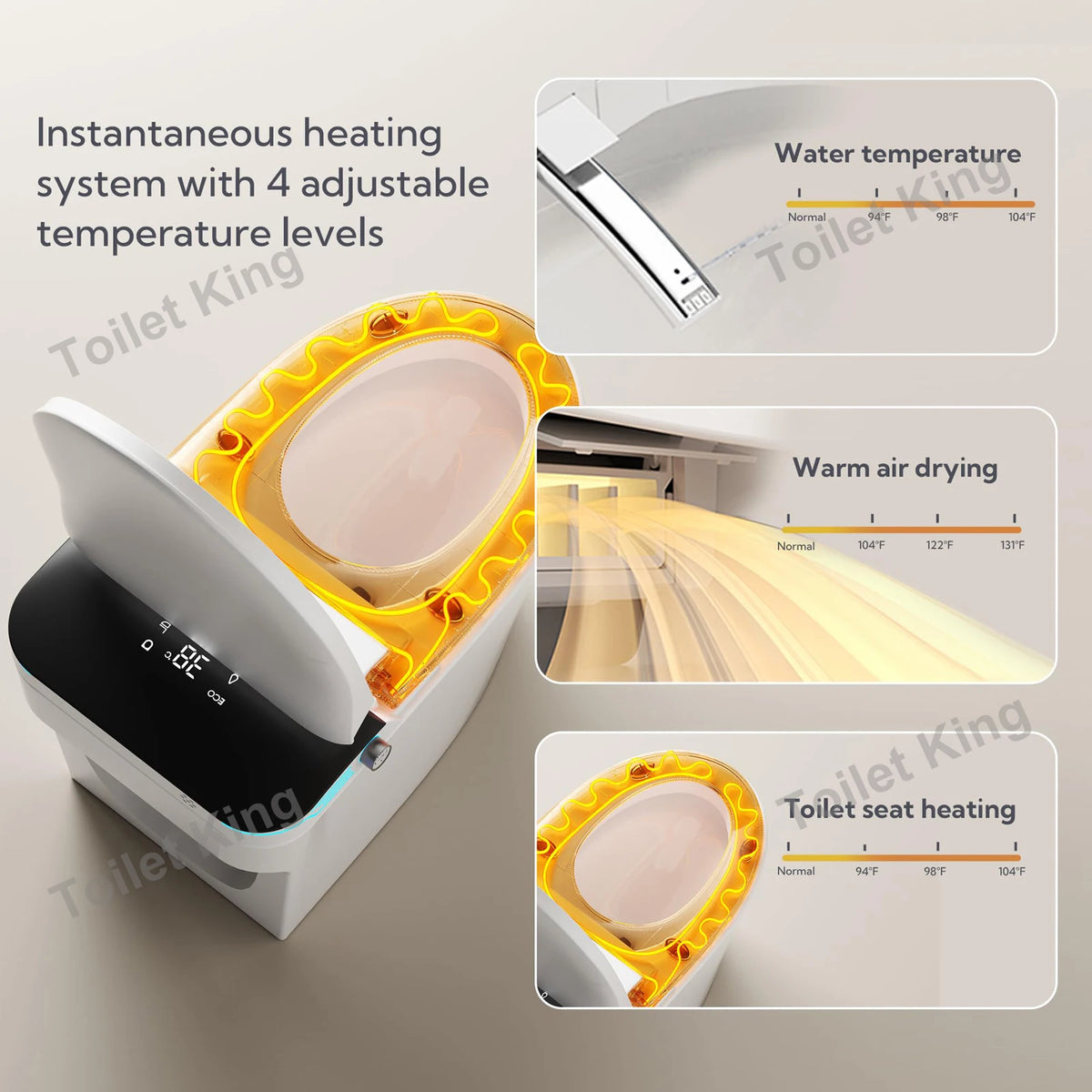 Elongated Smart Bidet Toilet, Voice Control, Warm Air Drying