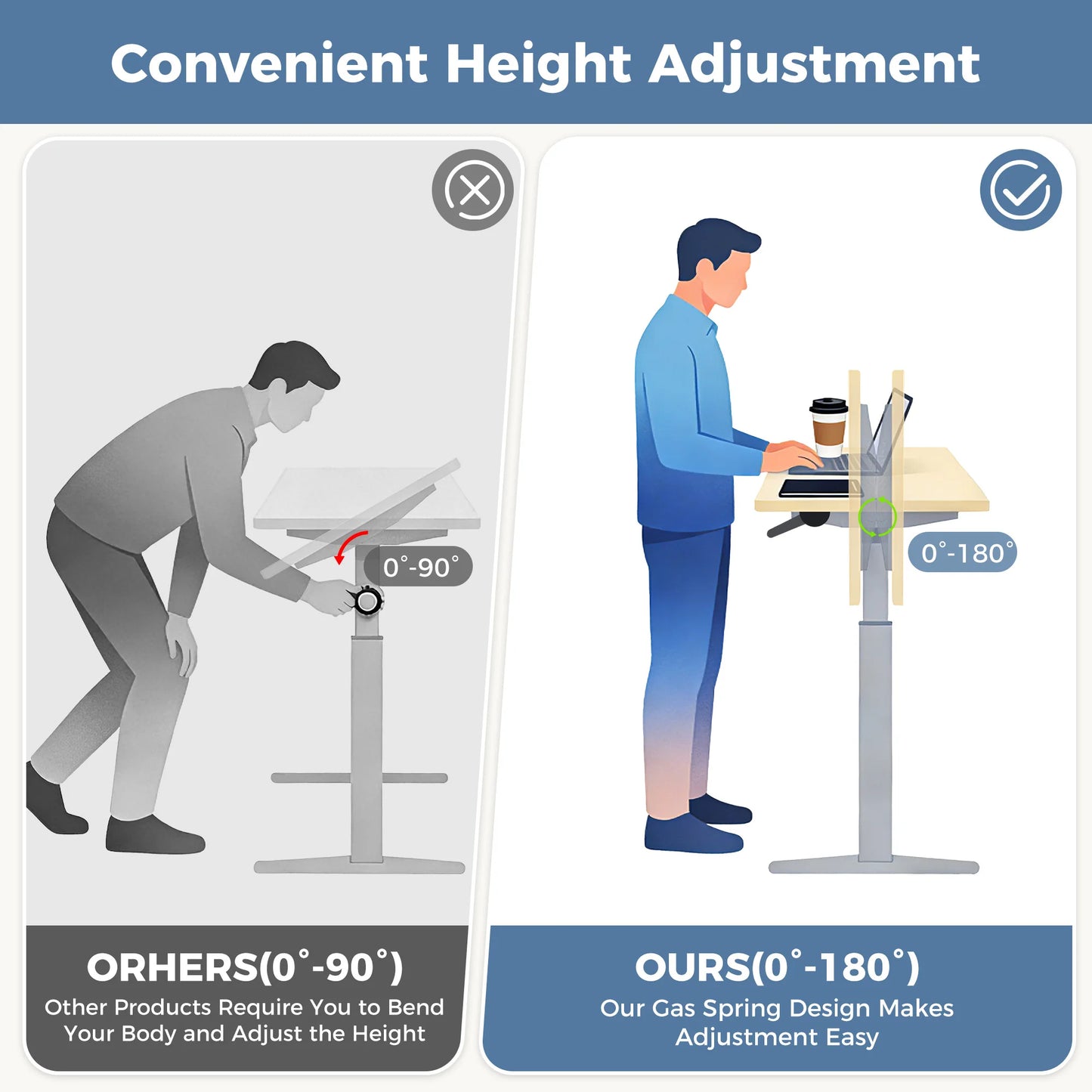 JHK Double Sided Flip Standing Desk With Pneumatic Lift