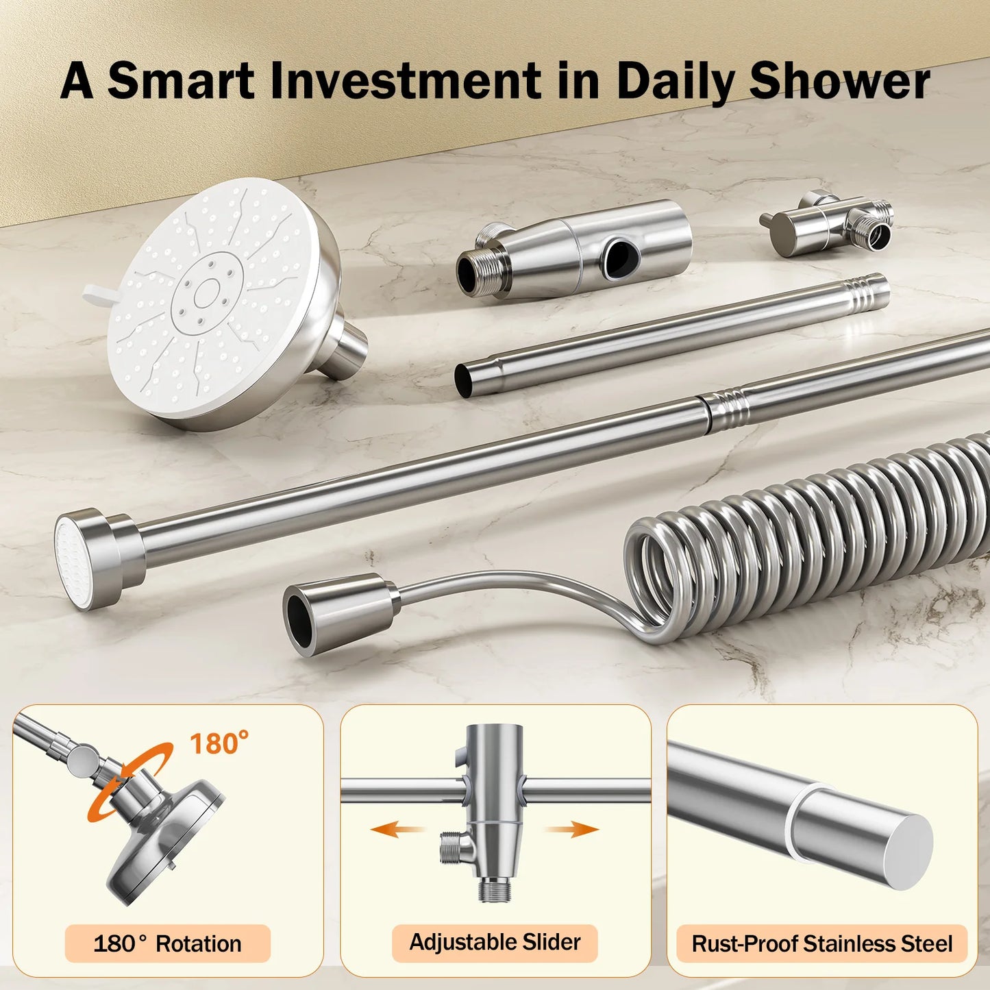 Dual Shower Head For Couples With Adjustable Slider