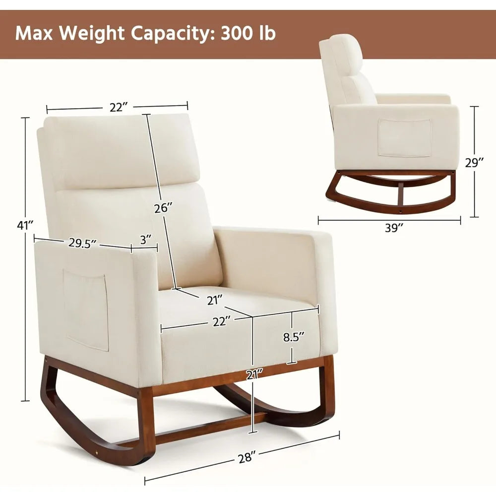 Rocking Chair Modern Glider Recliner Armchair With Wood Legs