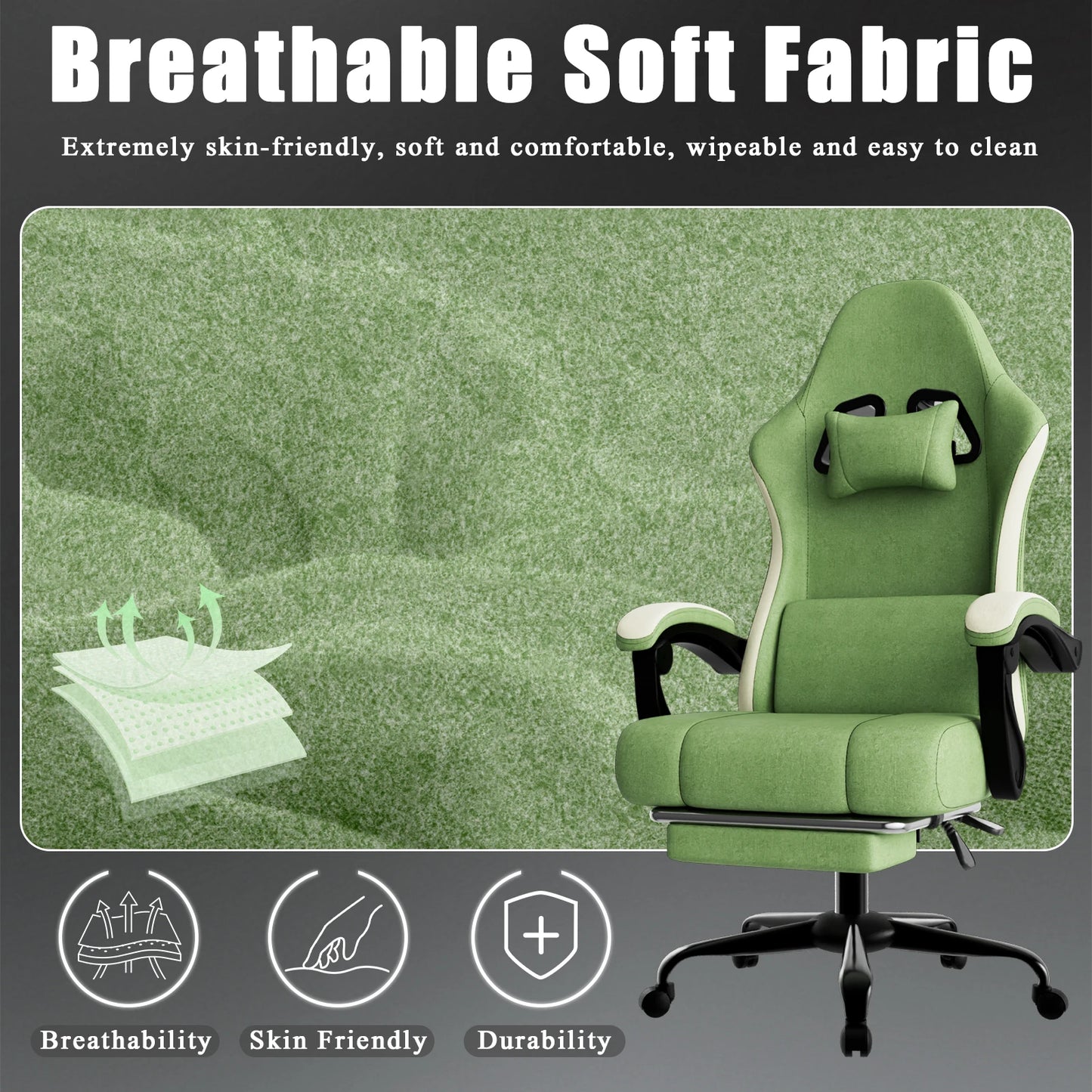 Ergonomic Gaming Chair With Pocketed Spring Cushion Footrest