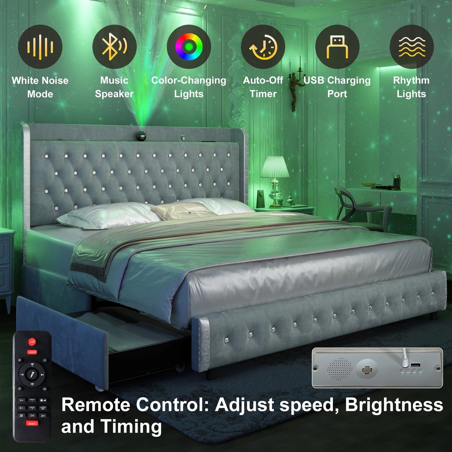GEGOFORU Galaxy Projector LED Bed Frame With Bluetooth
