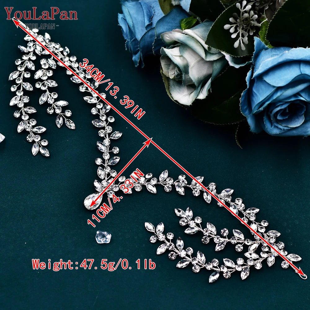 YouLaPan Bride Forehead Rhinestone Headband for Weddings