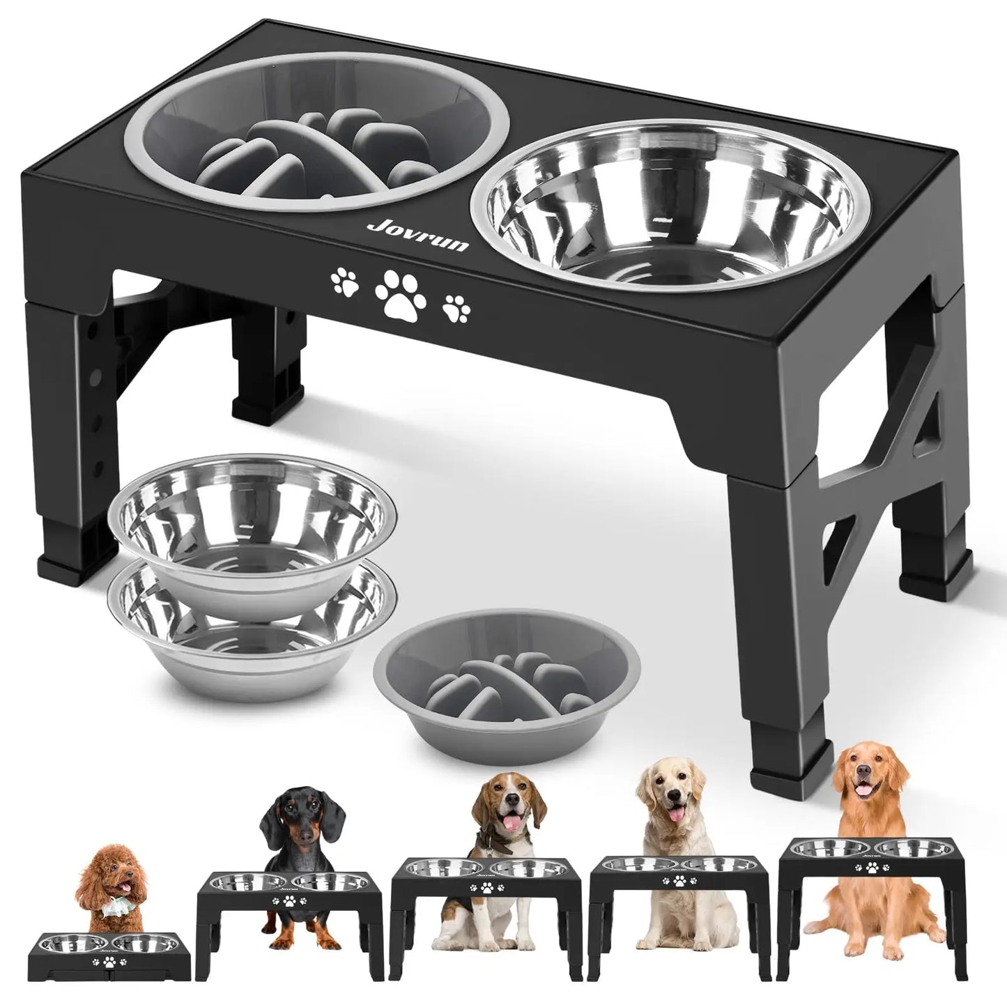 Adjustable Elevated Dog Bowl Stand With Stainless Bowls