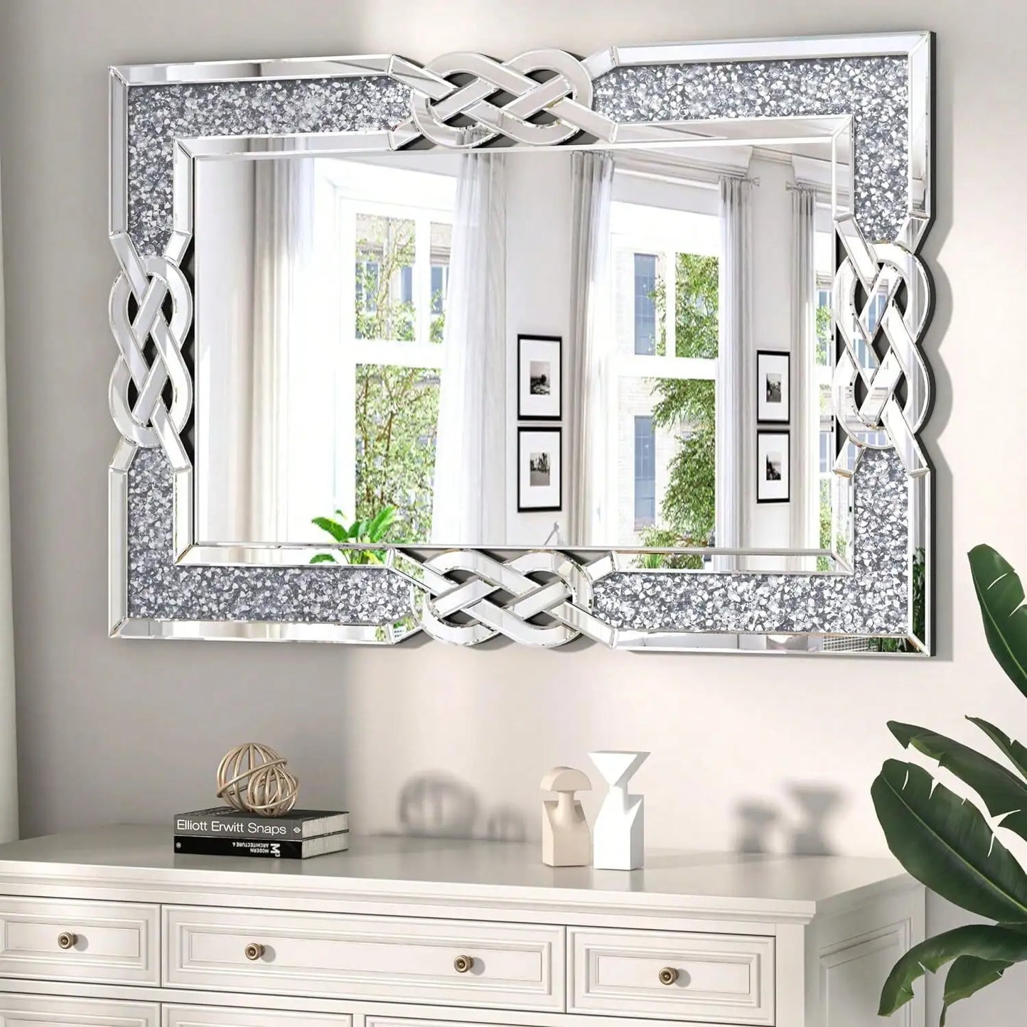 Sparkling Crystal Diamond Accent Wall Mirror for Decorative Decor