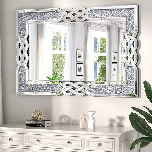 Sparkling Crystal Diamond Accent Wall Mirror for Decorative Decor
