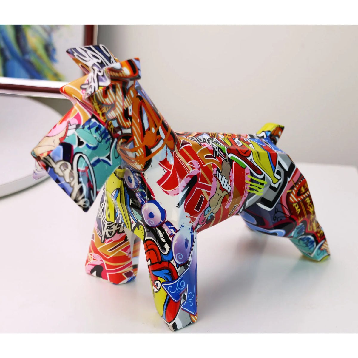 FLYuechun Ranan Resin Schnauzer Graffiti Art Home Decor Statue