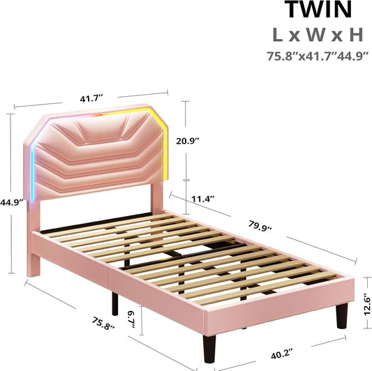 Hign Concerned Twin Bed Frames With Lighted Headboard