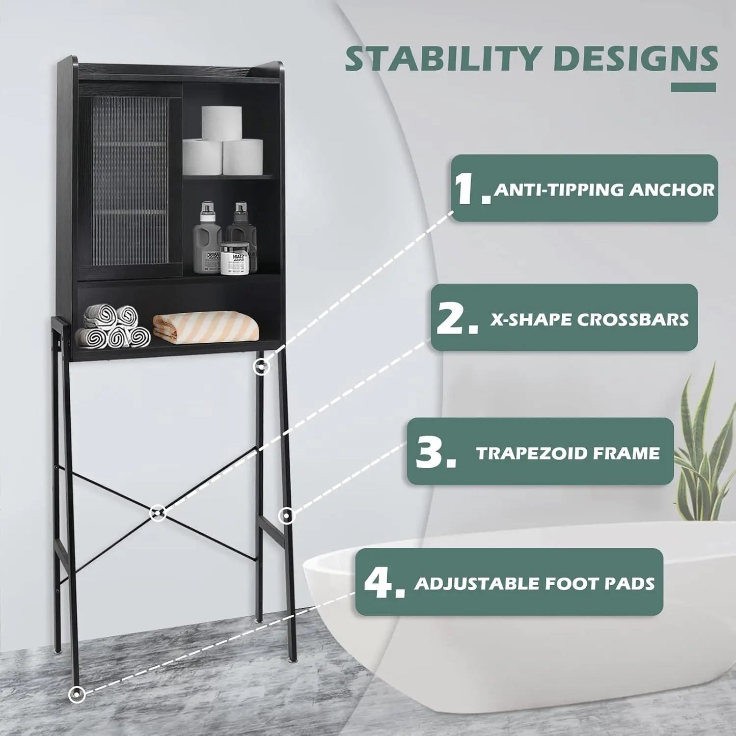 Over Toilet Storage Cabinet With Adjustable Shelves Freestanding