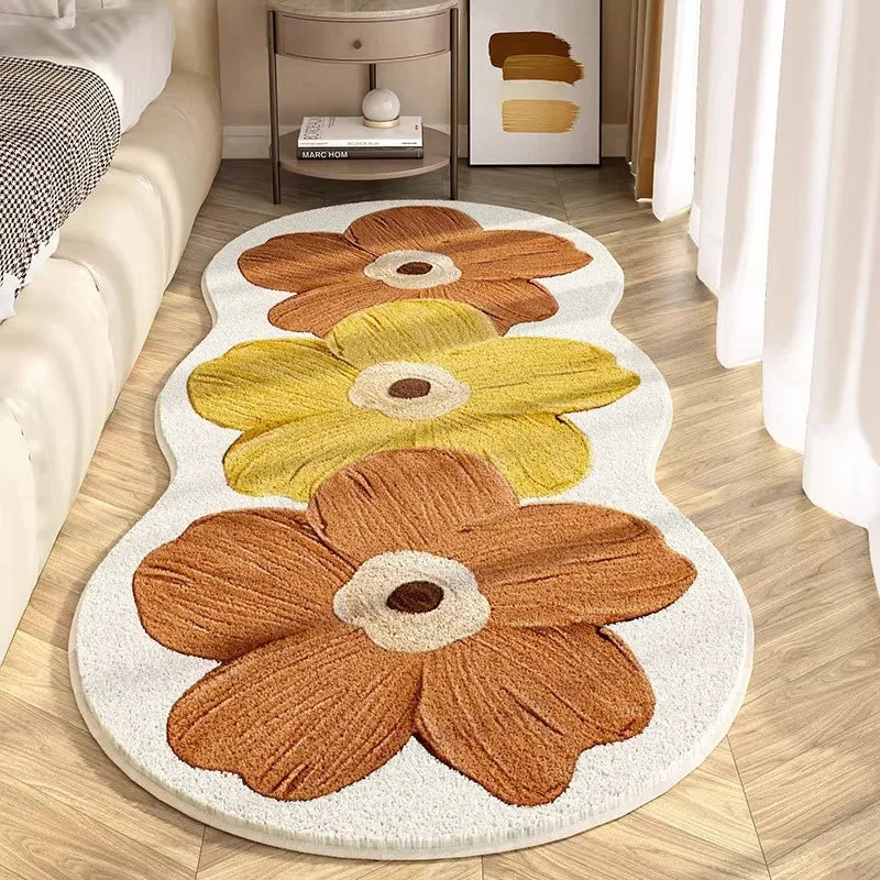Facaishu Soft Fluffy Bedroom Floor Mat Flower Design Rug