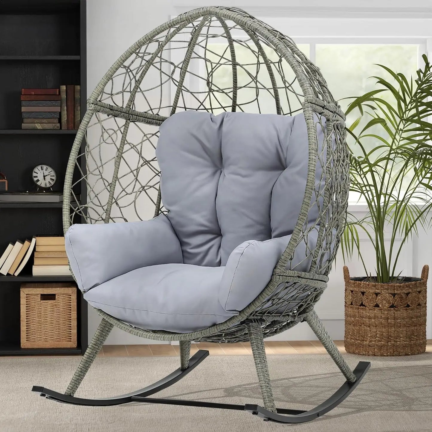 Wicker Rocking Egg Chair Indoor Outdoor Lounger for Patio