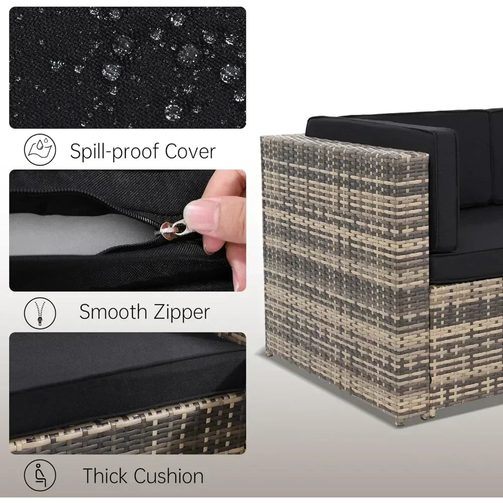 Rattan Patio Sectional Glass Top Table With Hidden Storage