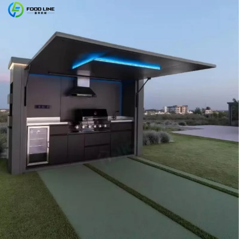 Outdoor Stainless Steel BBQ Pod With Sink And Fridge