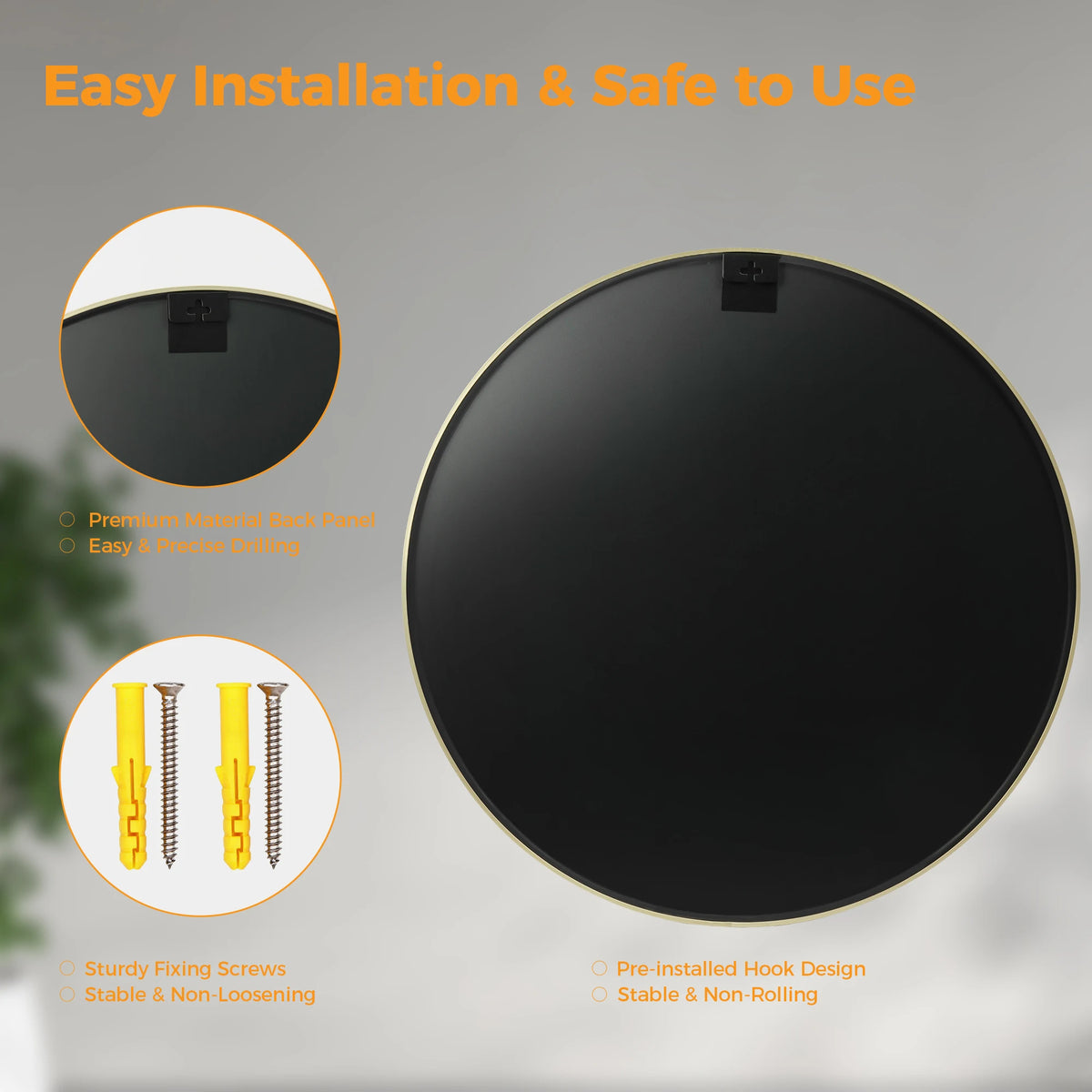 MCQ Round Wall Mirror Shatterproof Bathroom Decor For Home
