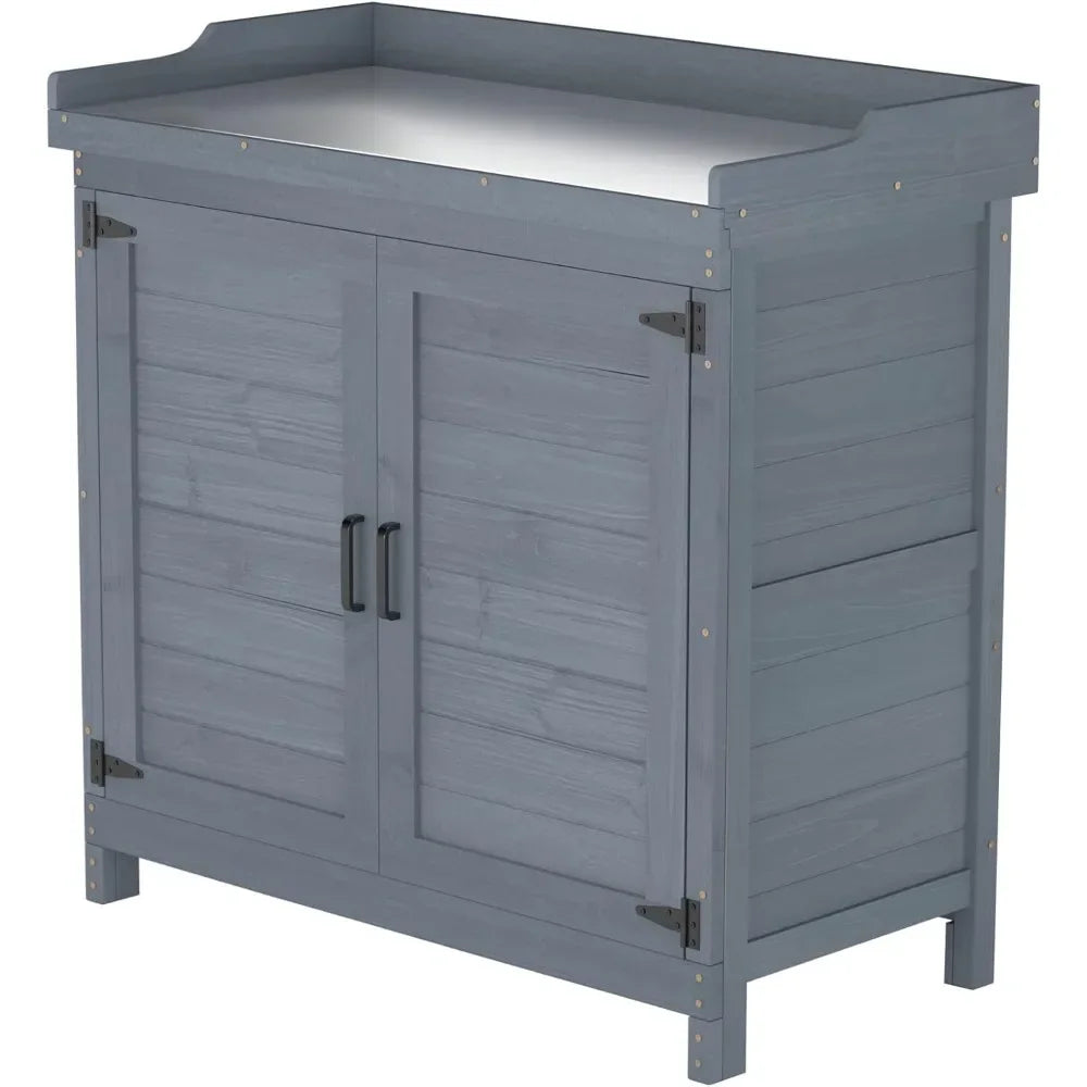 Outdoor Wooden Garden Tool Shed With Potting Benches And Workstation