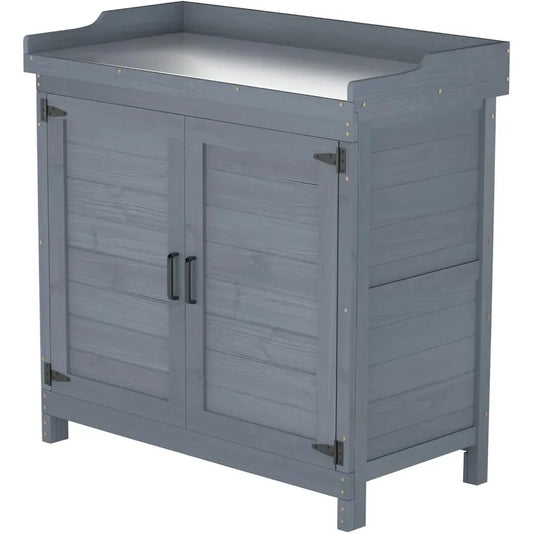 Outdoor Wooden Garden Tool Shed With Potting Benches And Workstation