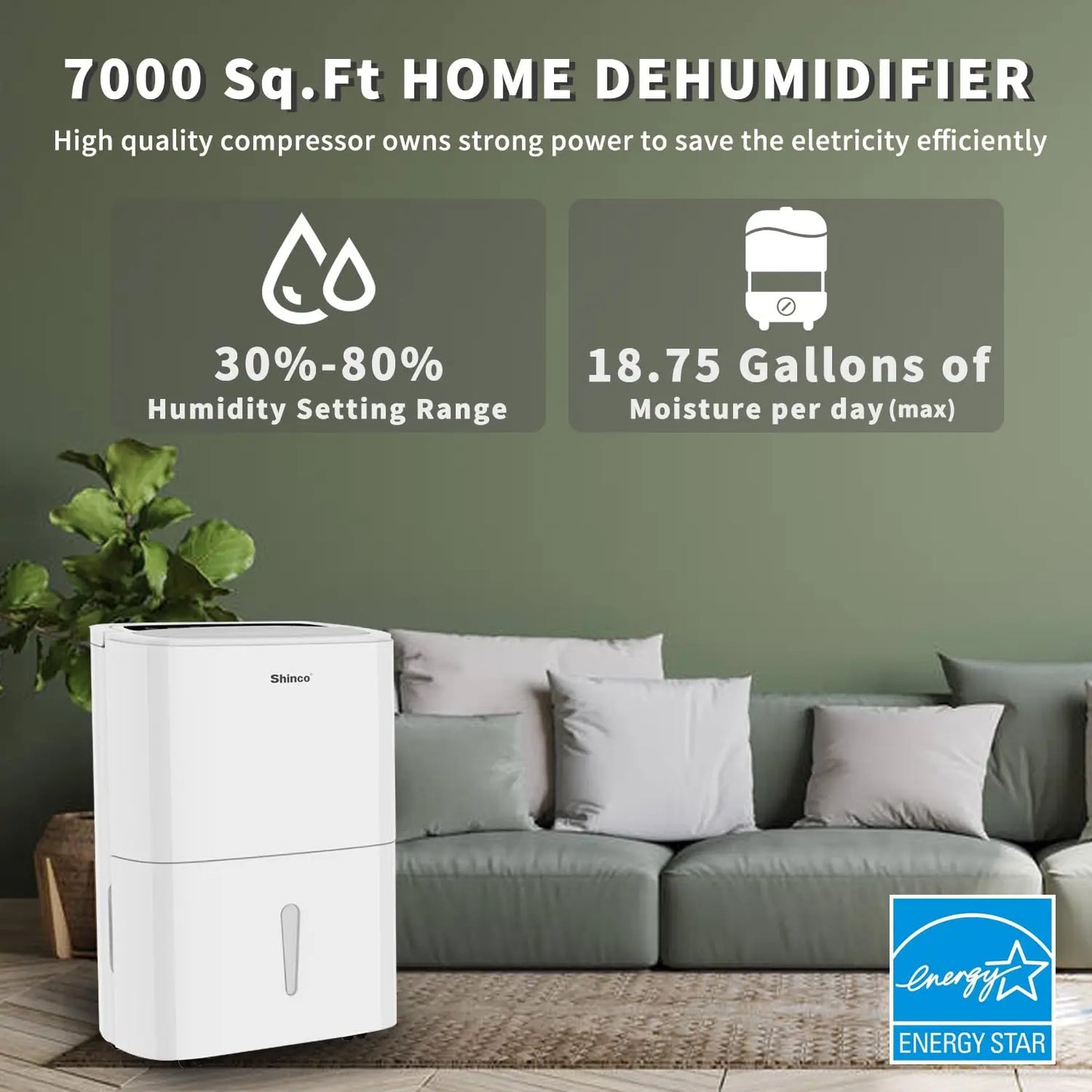 Shinco 150 Pints Energy Star Dehumidifier With WiFi