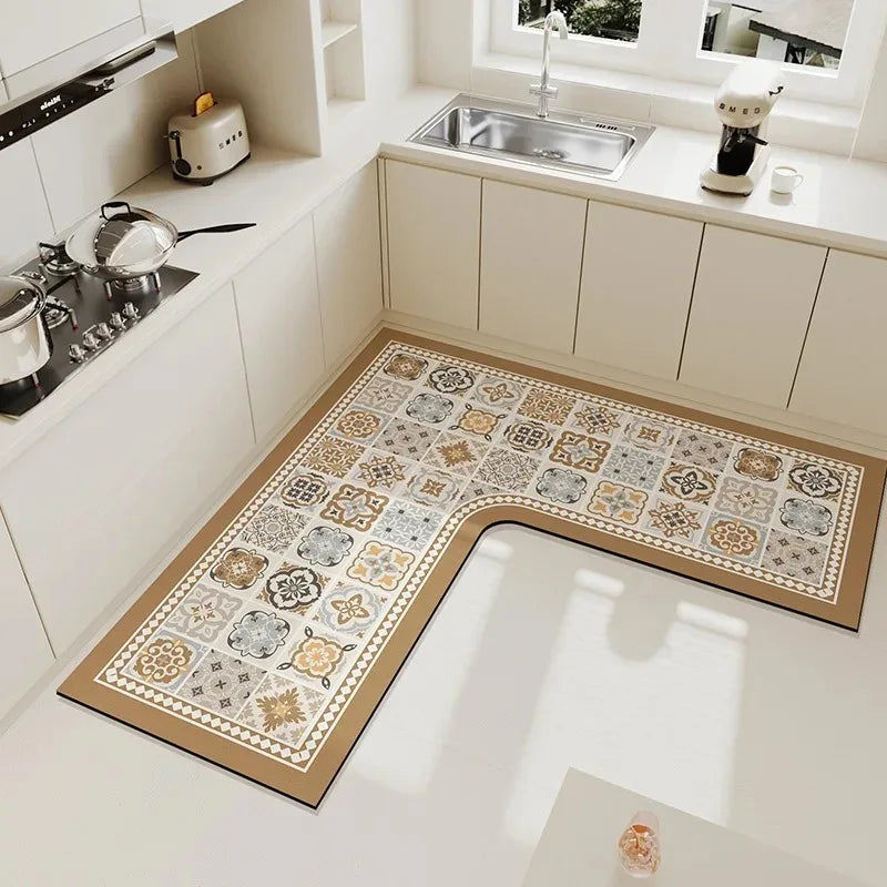 Luxurious L Shaped PVC Kitchen Carpet Non Slip Mat