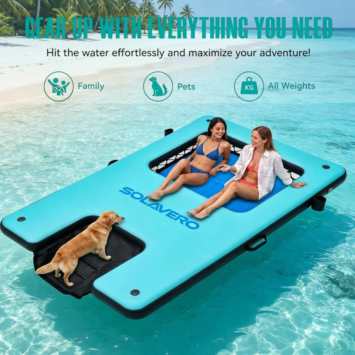 Inflatable Floating Dock Portable Platform With Cupholder Carry Bag