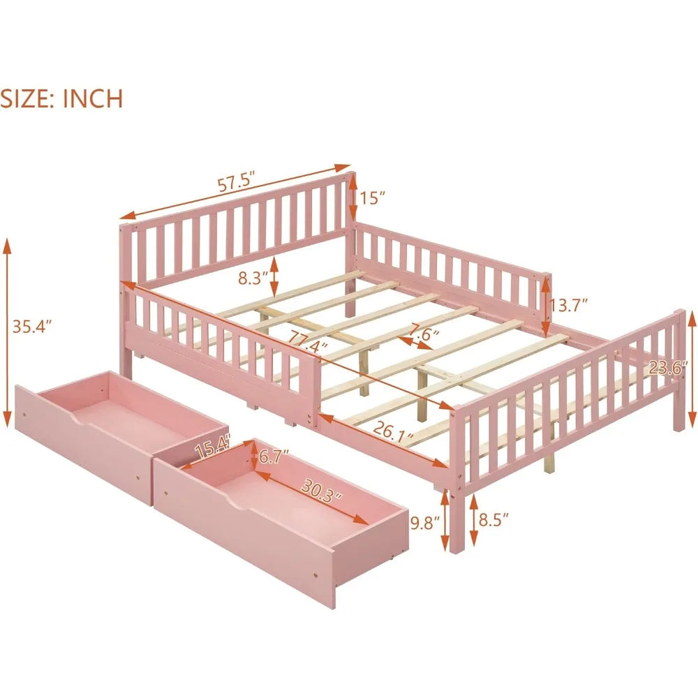 ZHUOTING Kids Storage Bed With Guardrails And Drawers