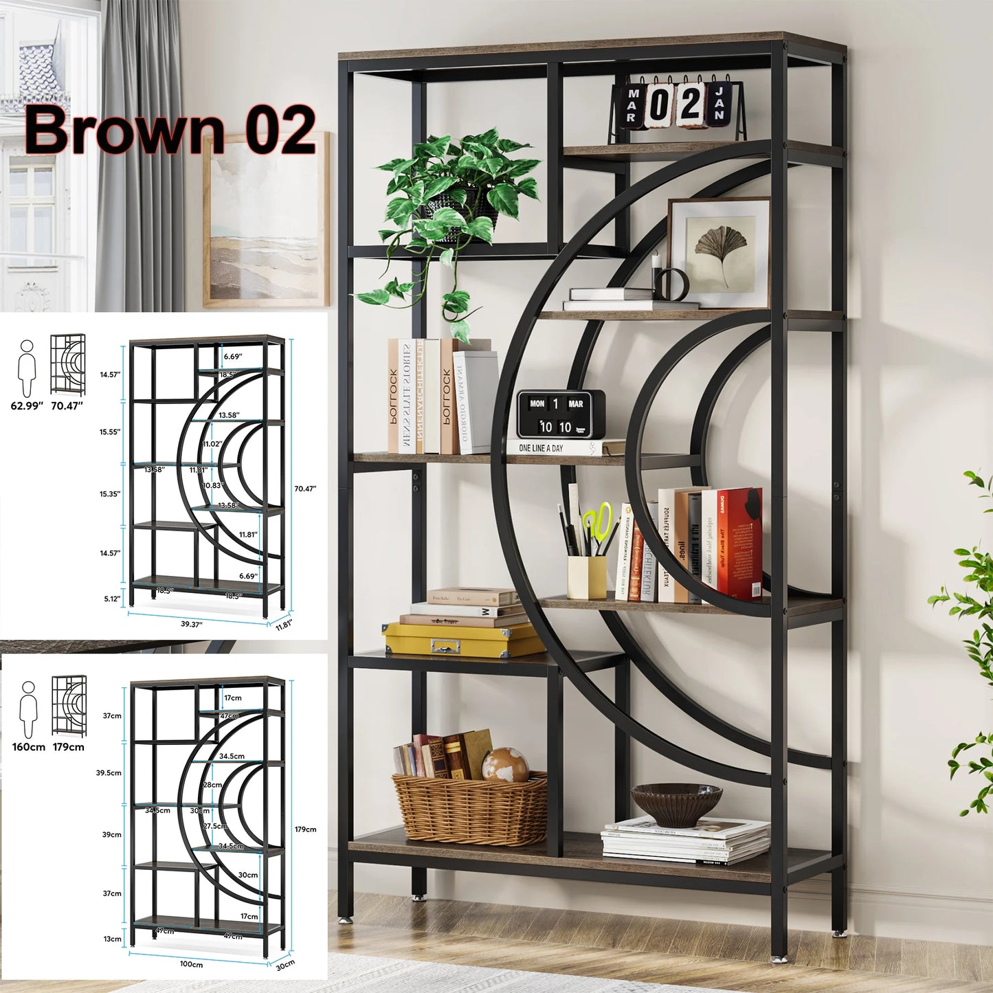 Tribesigns Industrial 5 Tier Etagere Bookcase Freestanding