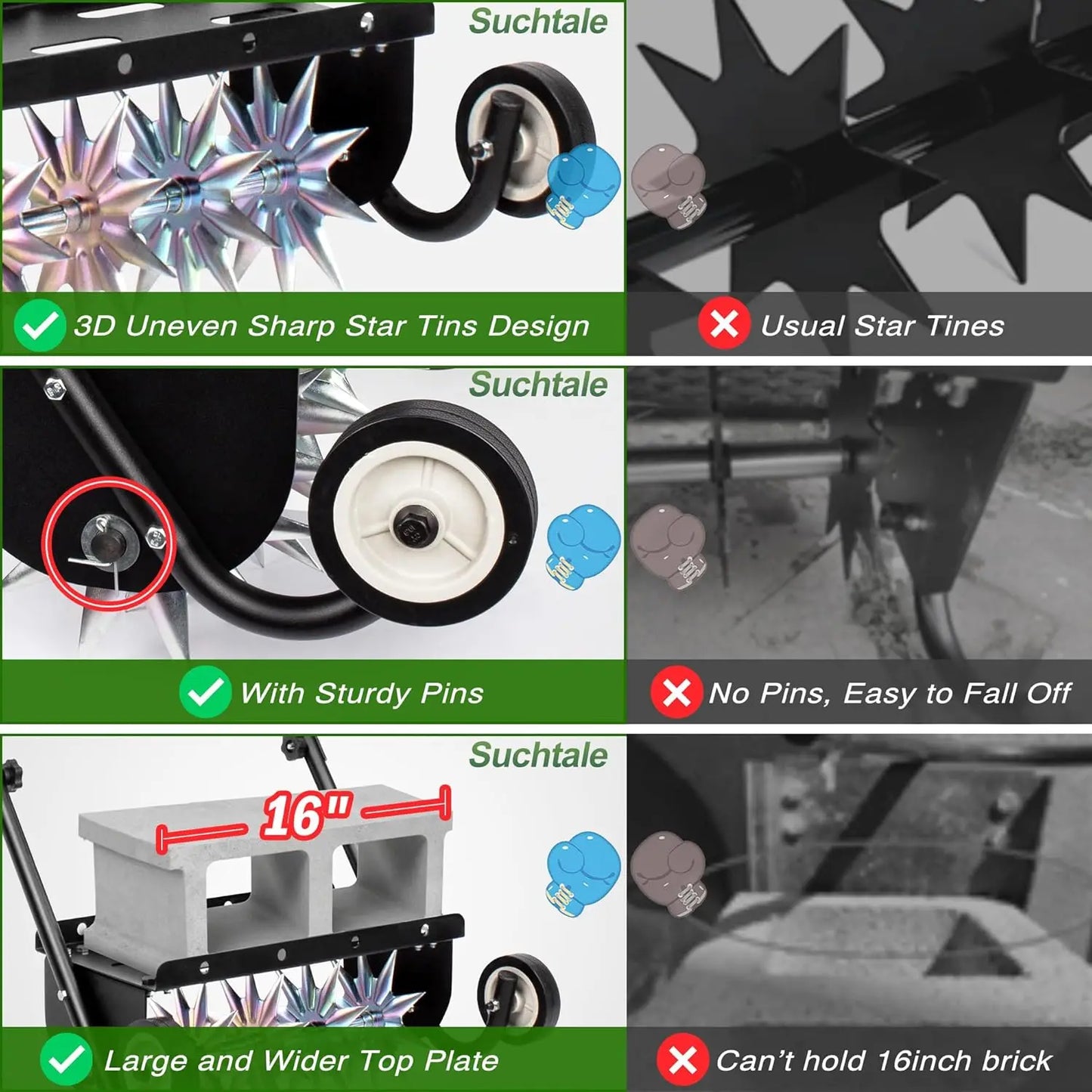 XMSJ Heavy Duty Rolling Spike Lawn Aerator Manual Aeration Equipment For Lawn Care