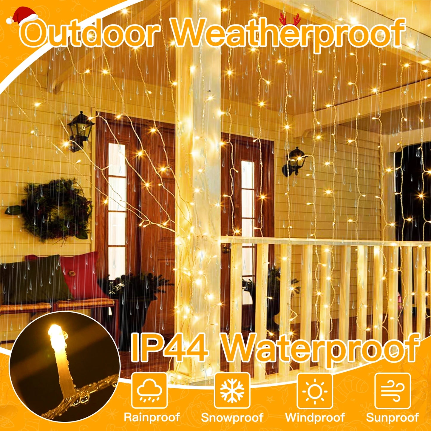 Ollny 300 LED Outdoor Waterproof Curtain Lights USB Powered