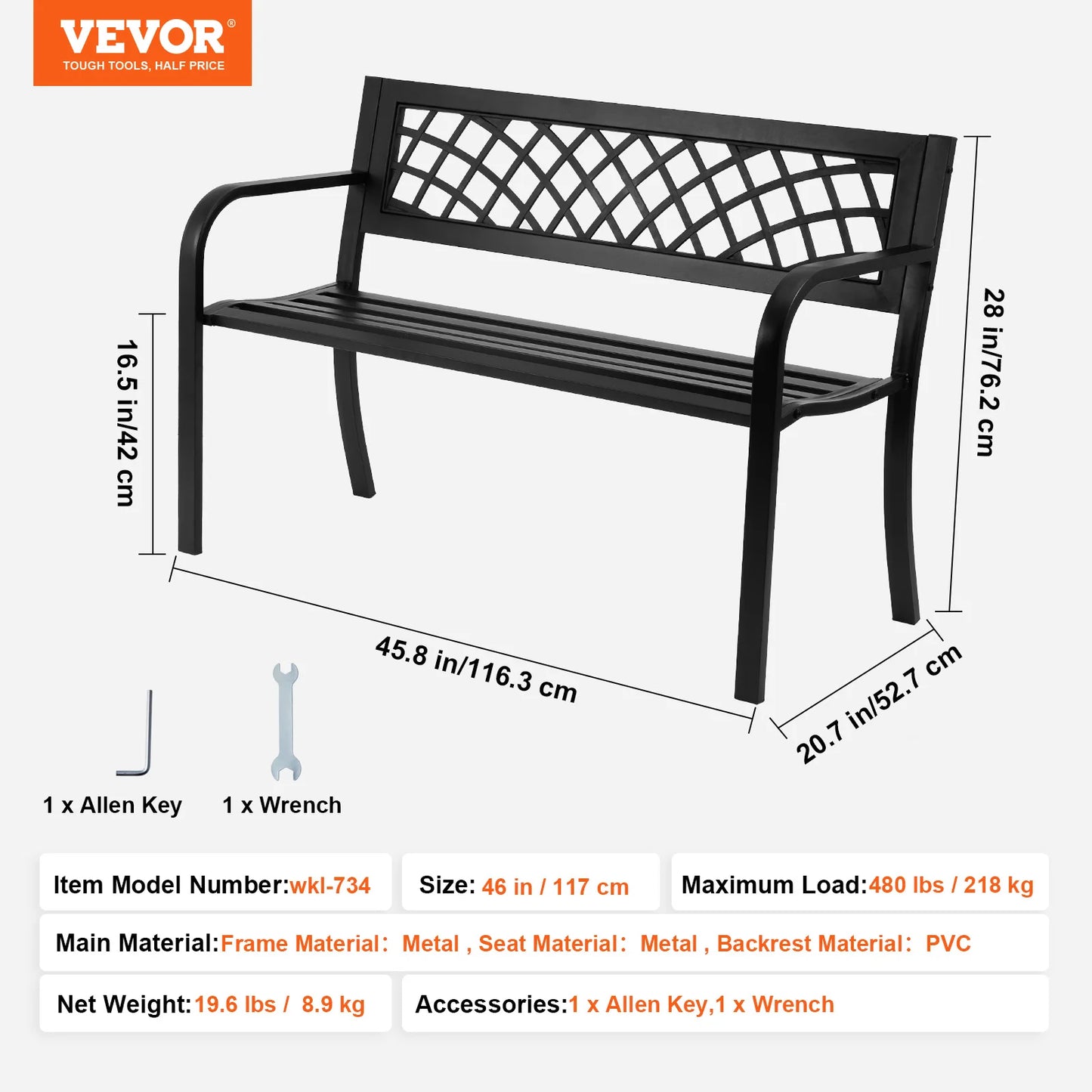 SucceBuy Outdoor Wooden Metal Garden Bench 480 Lb Capacity