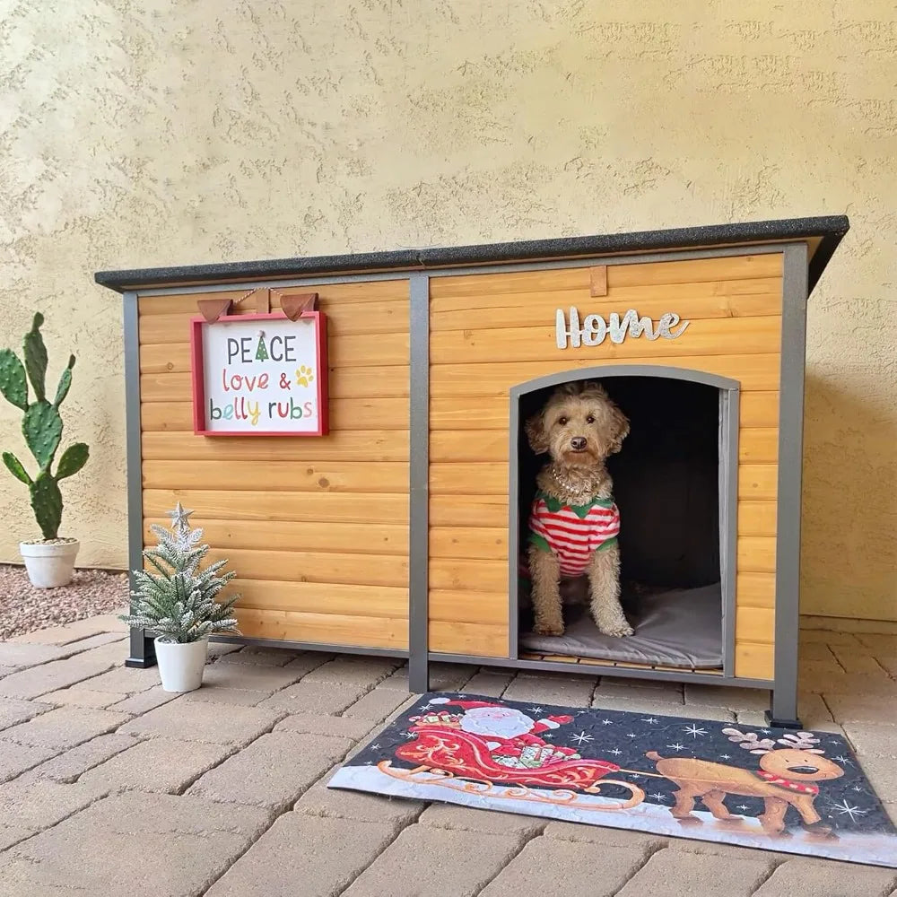 Large Insulated Dog House 59 Inch Waterproof Kennel for Indoor and Outdoor Use