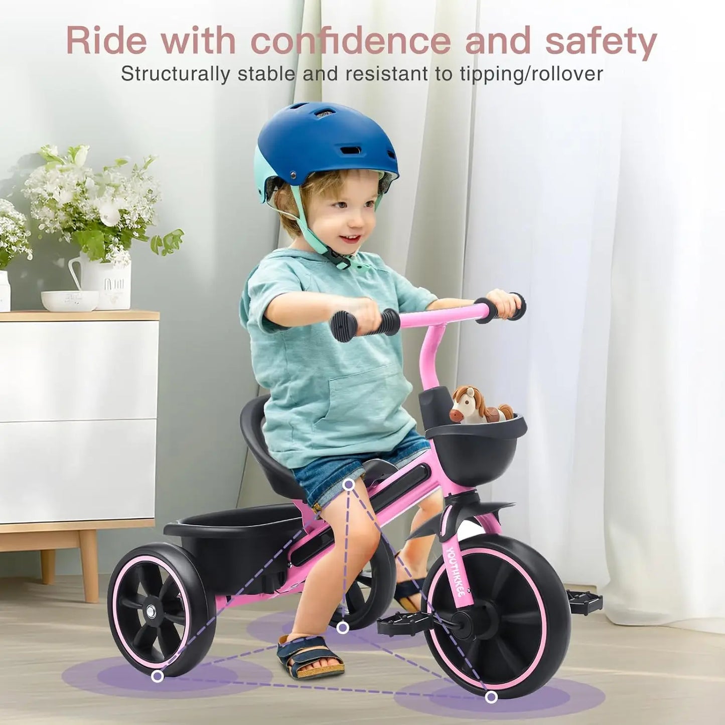 Kids Tricycle with LED Lights for Toddlers Three-Wheel Design