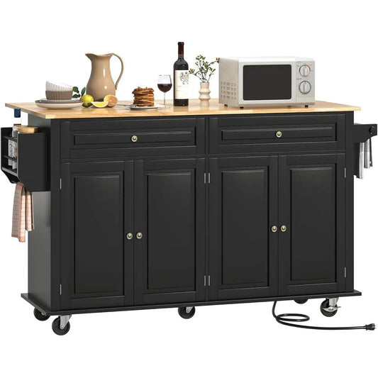 Bamboo Rolling Kitchen Island With Drop Leaf Storage Cabinet