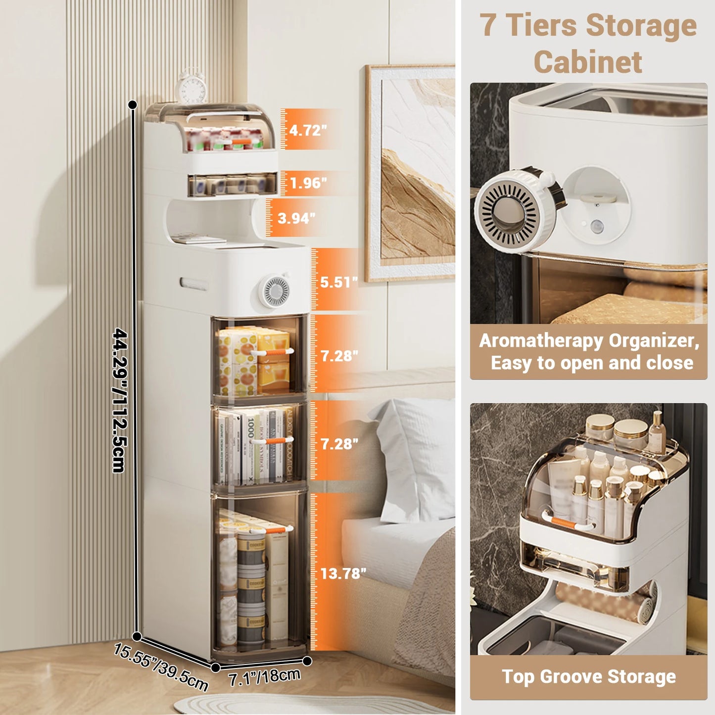 Narrow Bathroom Floor Storage Cabinet with Wheels