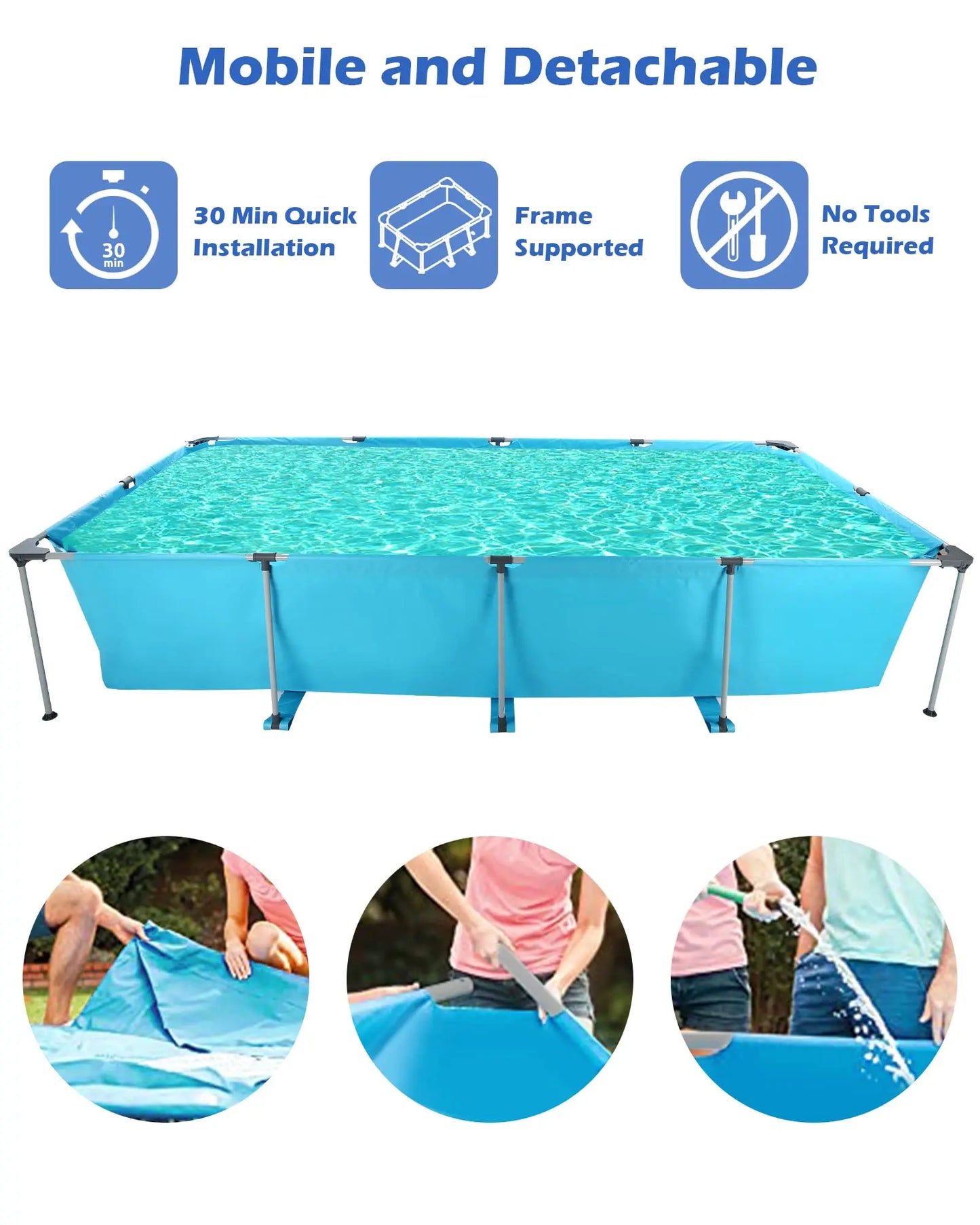 Above Ground Rectangular Frame Pool Durable for Backyard Use