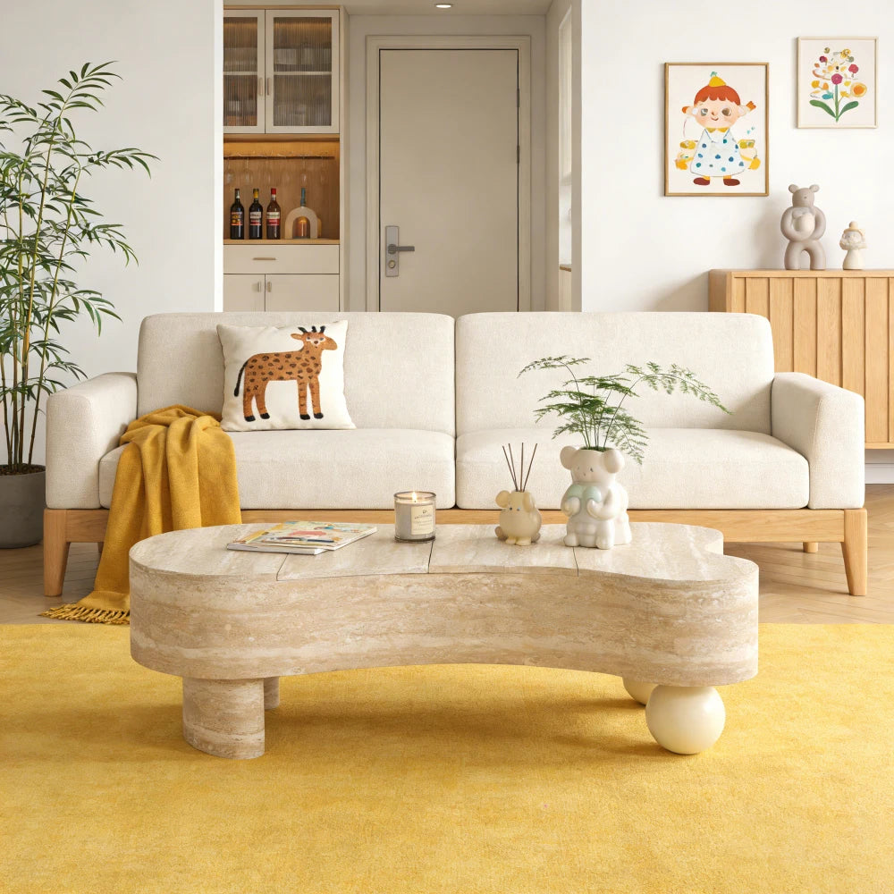 Modern Round Wooden Nesting Coffee Tables With Pet Bed