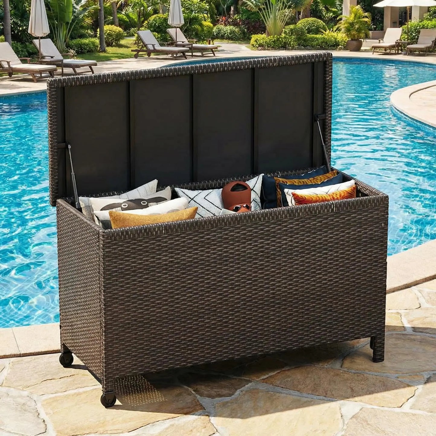 Outdoor Storage Bench Rattan Deck Box With Seat Patio