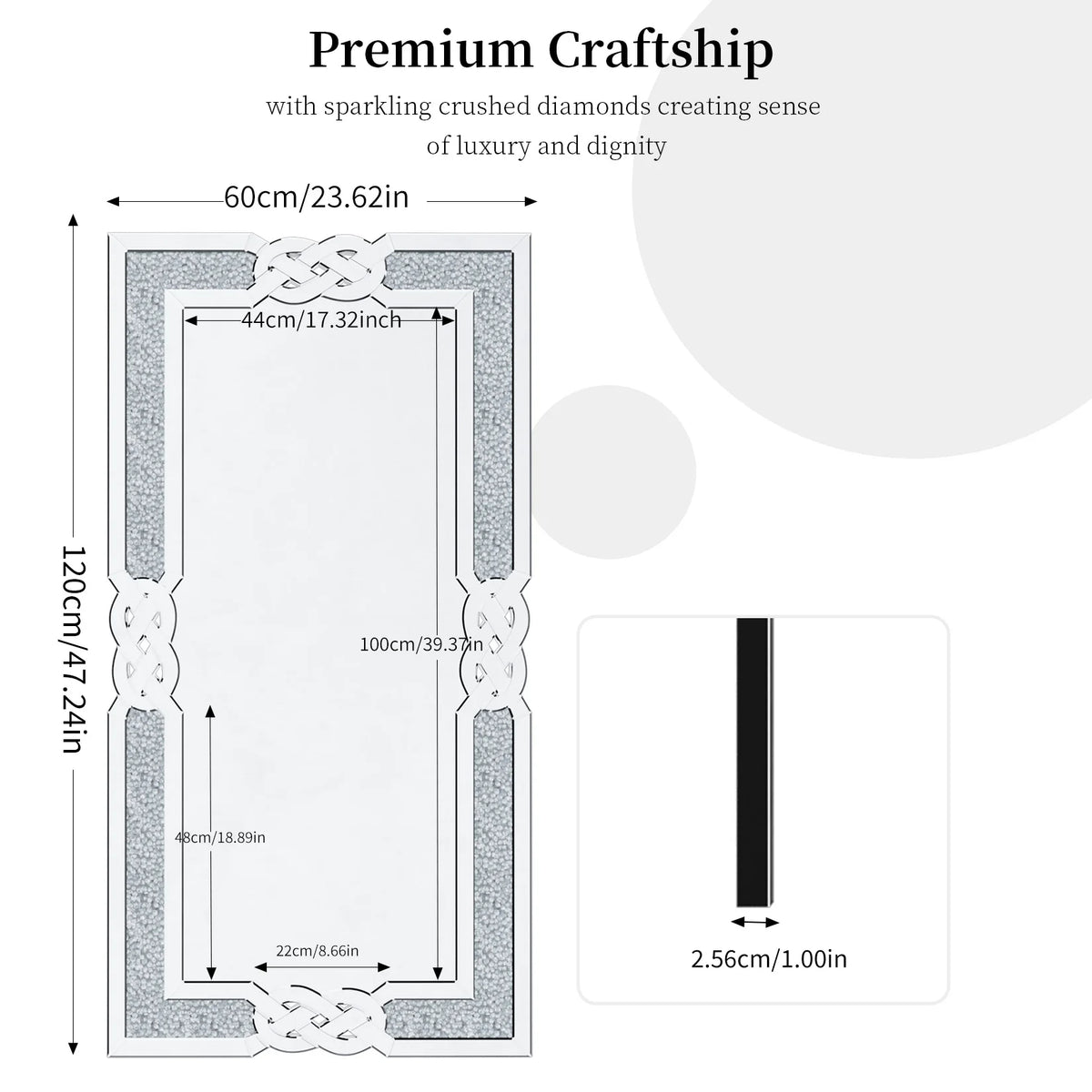 Wisfor Rectangular Wall Mirror Crystal Crush Diamond Decor