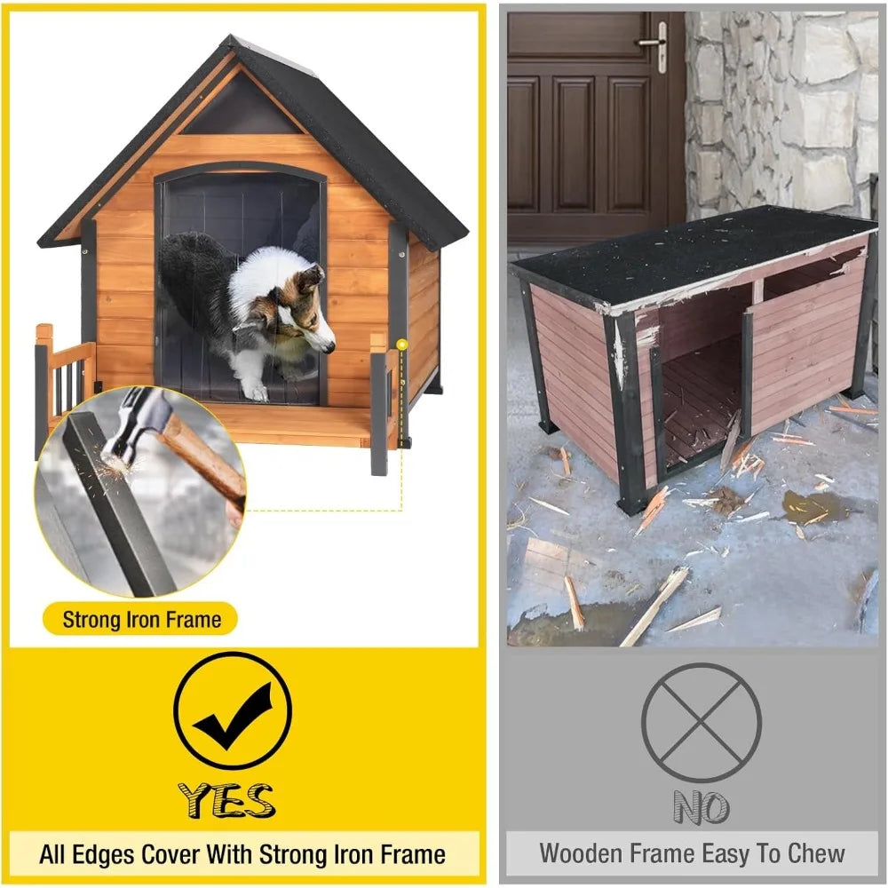 Weatherproof Large Dog House Chew Proof Kennel with Metal Frame for All Breeds