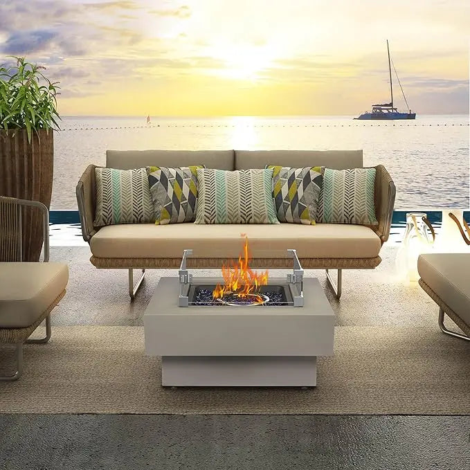 Outdoor Gas Fire Pit Table 50,000-BTU With Lid Hose