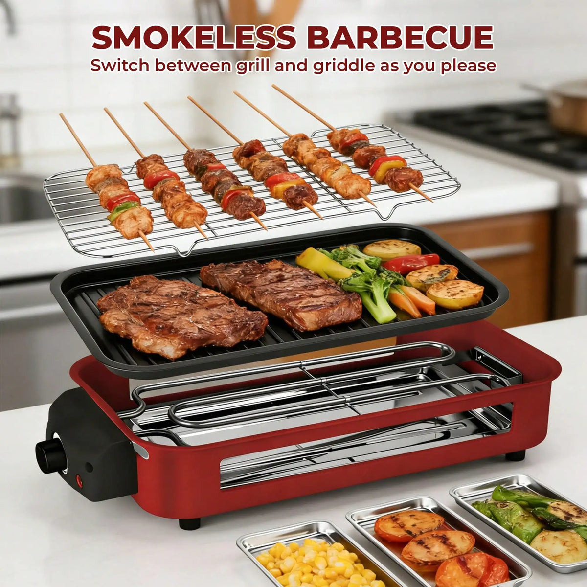 Electric Indoor Grill and Griddle With Removable Nonstick Plates