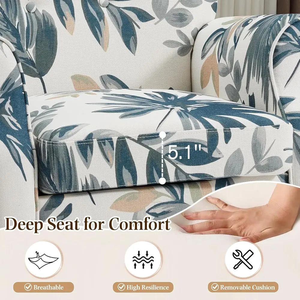 Accent Chair High Back Armchair Upholstered Wooden Legs