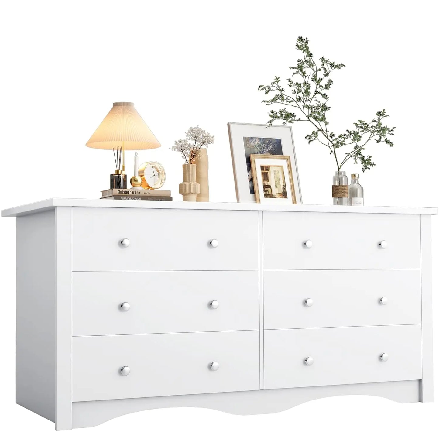 Wood Six Drawer Dresser for Bedroom and Hallway Storage