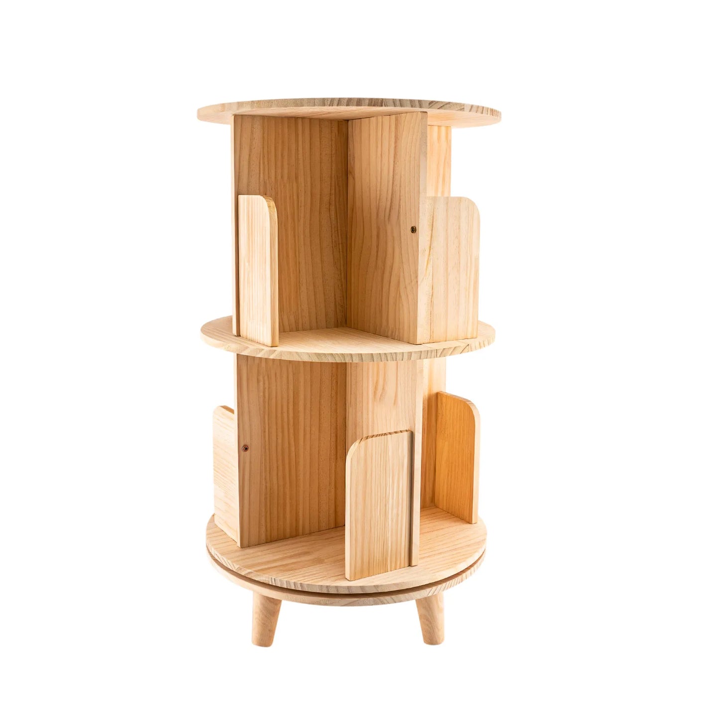 Rotating Bookshelf Pine Wood 2 Tier Display Shelf And Decor