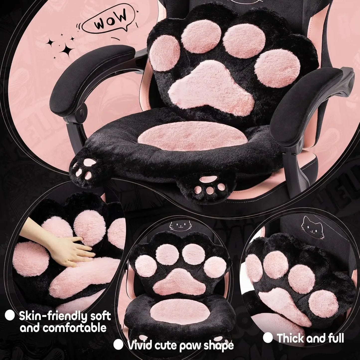 Ergonomic Gaming Chair With Cat Ear Design And Footrest