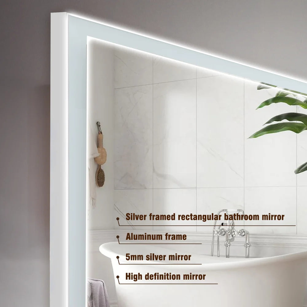 LED Framed Bathroom Vanity Mirror With Aluminium Beveled Edge